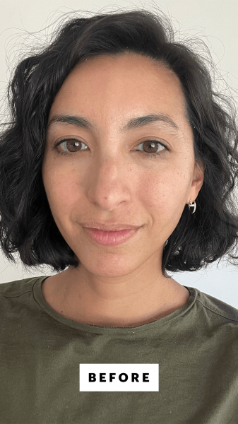 Pai before applying Westman Atelier Baby Cheeks Blush Stick in Bichette